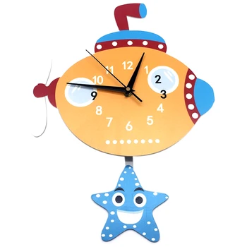 

3D Wall Clock Sticker Pendulum Silent Cute Cartoon Submarine Pvc Hanging Clock Diy Decal For Children Room Bedroom Digital Wat