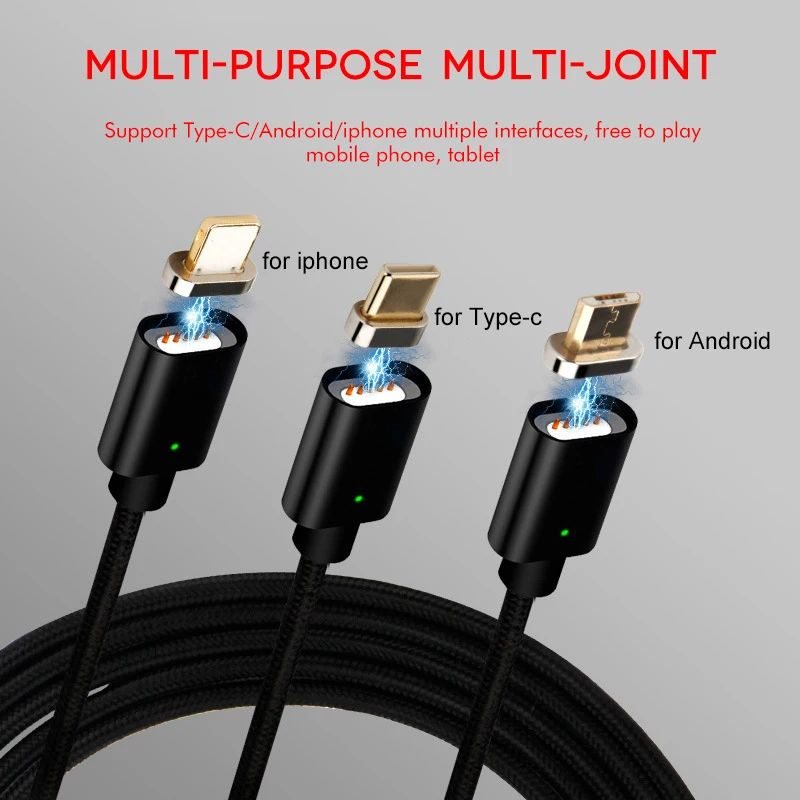 USB مغناطيسي صغير كابل و USB نوع C كابل بيانات ل فون مزامنة النايلون مضفر LED مؤشر المغناطيس كابل الشاحن USB C