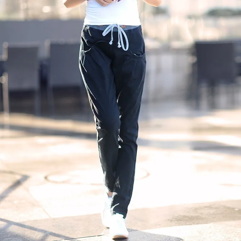 

Vintage Woman Jeans 2019 Spring Autumn Women Elastic Waist Casual Streetwear Female Solid Color Denim Pants Jean Plus Size 4Xl