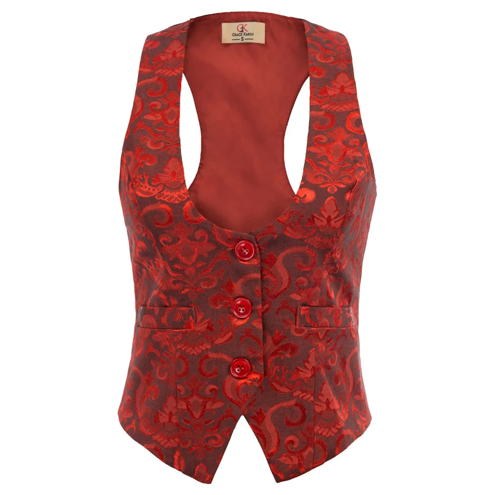 

GK Women's Adjustable Strap Jacquard Vest Coat 3-Buttons Waistcoat