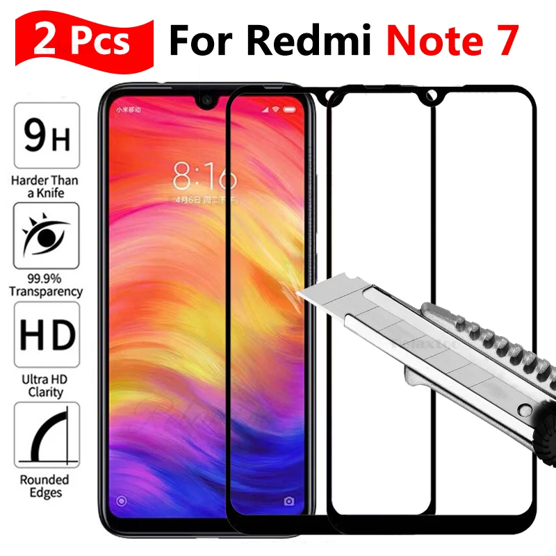 

2PCS for Xiaomi Redmi Note 7 Glass Screen Protector Full Coverage Protective Film For xiomi ksiomi xiami Redmi Note7 Note 7 glas