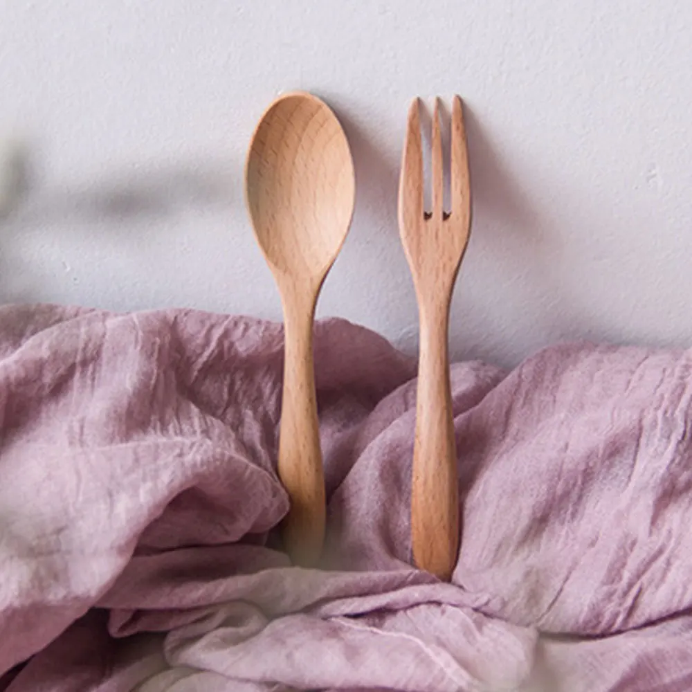 

Wooden Spoon Fork Bamboo Kitchen Cooking Utensil Tools Soup-Teaspoon Tableware Portable Tableware fork kitchen Tool