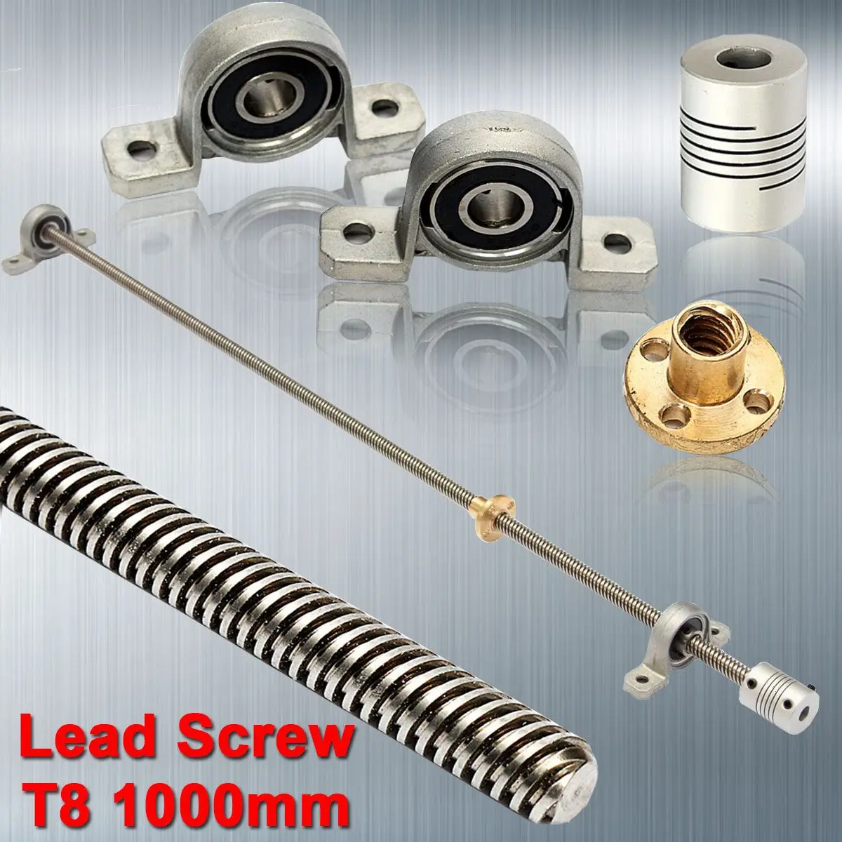 

T8 1000mm Stainless Steel Lead Screw with Shaft Coupling and Mounting Support