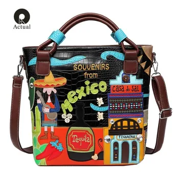 

Women Crocodile skin Leather Bags Shoulder Bolsos Italy Handbag Retro Handmade Bolsa Feminina Embroidered Bag Ladies Mexico Bags