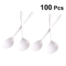 100 шт Пластиковые утолщенные многофункциональные Одноразовые нетоксичные столовые приборы Круглые ложки для мороженого для десертного закусок