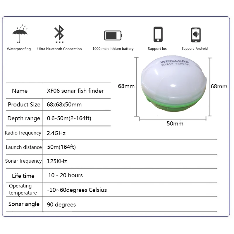  Portable Fish Finder Bluetooth Wireless Echo Sounder Sonar Sensor Depth Fishfinder for Lake Sea Fis