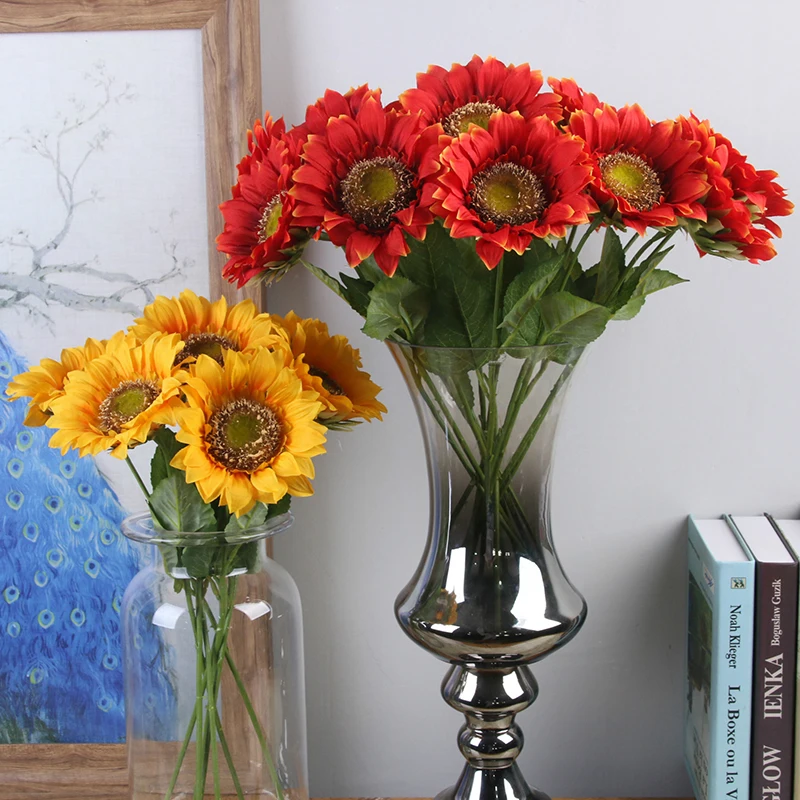 

5pcs/lot Silk Sunflower decorative artificial flowers Home Decorations Accessories Plastic Plant Leaves Party Supplies