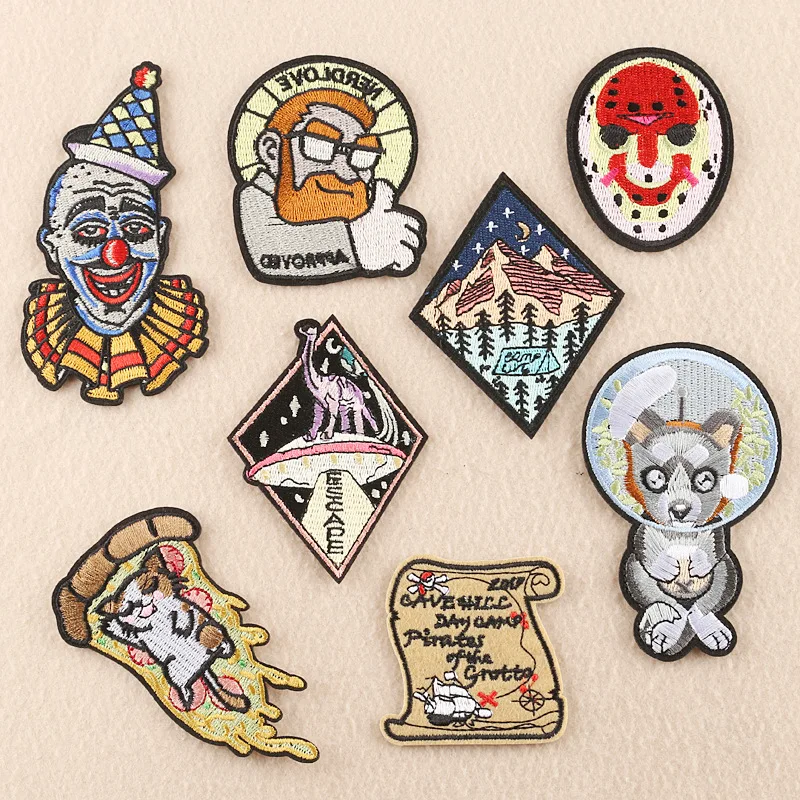 

Individuality creativity Clown Badges Iron On Treasure map patches for Clothing Flying carpet cat Appliques Embroidered Patches