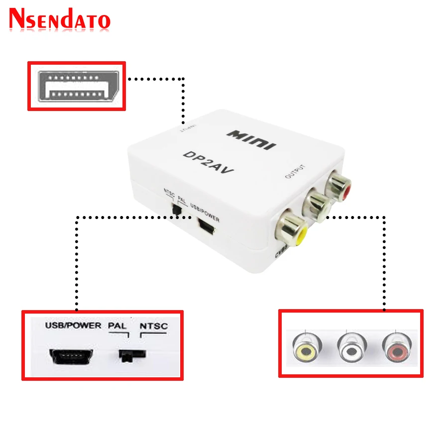 Композитный аудио и видеоадаптер DP2AV RCA AV CVBS L R HD для монитора NTSC PAL HDTV ПК| |