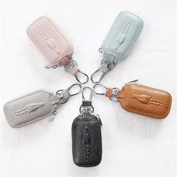 

AEQUEEN Women Men Genuine Leather Car Key Bag Crocodile Grain Car Key Case Housekeeper Holders Casual Keychain Wallet Wallet