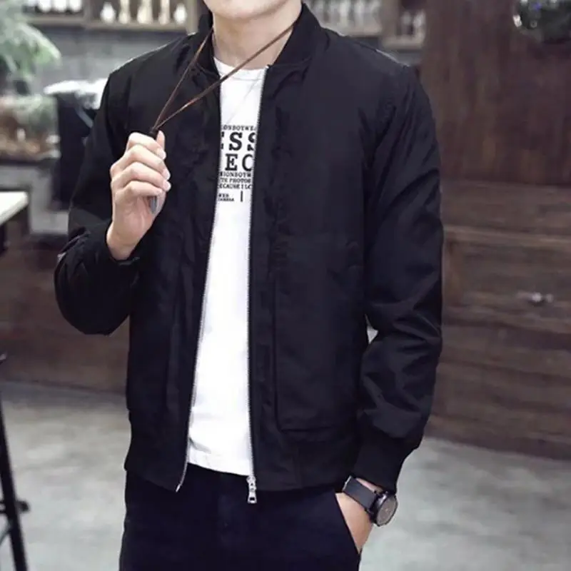 الرجال عارضة الصلبة حامل الأسود جاكيت زيبرا يندبروف البيسبول الشارع سترة الرياضية الطيار معطف