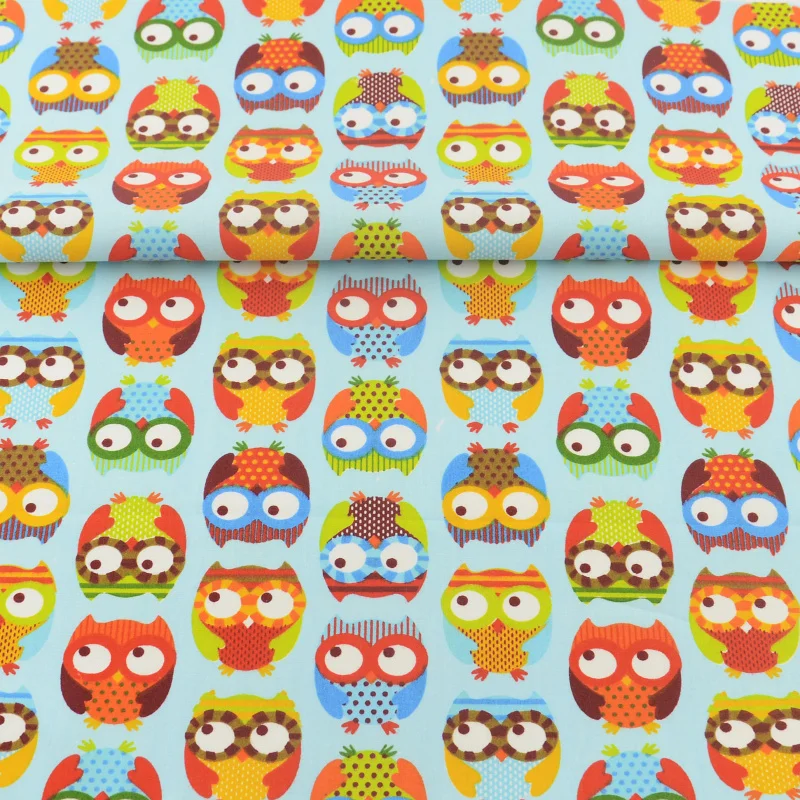 

Blue 100% Cotton Fabric Bedding Twill Cloth Colored Owls Design Scrapbooking Crafts Quilting Patchwork Sewing Tecido Decoration