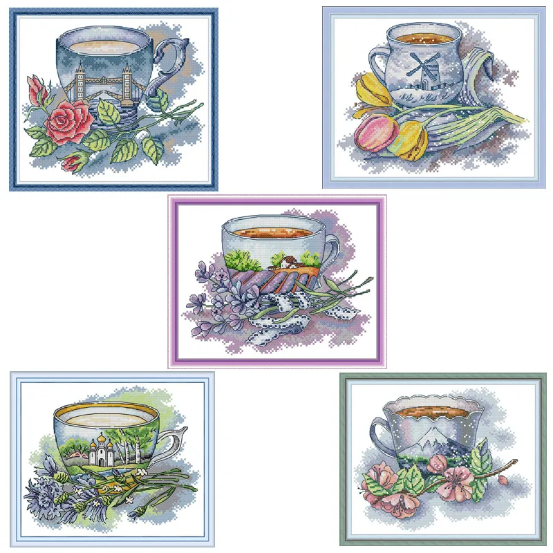 

Cross Stitch Kits Cross Stitch Patterns Water Soluble Canvas Cross Stitch Needework Flower Dutch teacup DIY Gift dmc Home Decor