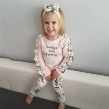 От 0 до 3 лет, модный розовый комплект одежды для новорожденных девочек, футболка с длинными рукавами и рюшами Топ, штаны с цветочным рисунком хлопковая Милая одежда принцессы