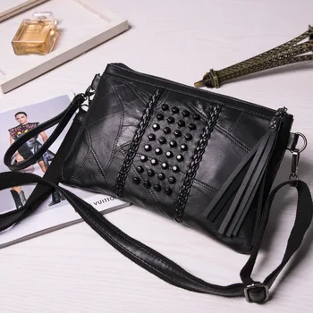 

2019 Genuine Leather Bags & Shoes Sheepskin Rivet Envelope Trend Fashion Clutch Wild Fashion One-Shoulder Crossbody Bag
