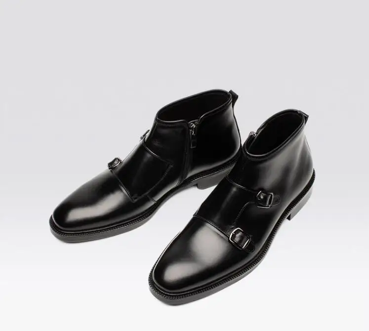 Genuíno Casuais Botas Do Luxo Tornozelo Lateral Cinta Fivela brown Homens De Black Alta Romanos Vintage Top Sapatas Com Dos Couro Sapatos Vestido Em Zíper Deslizamento A0wqUH8