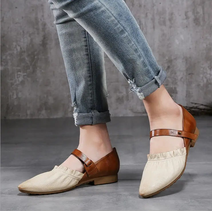 

2018 New European and American style Pointed Low heel Four seasons spring summer shoes Leather Soft sole Comfortable shoes