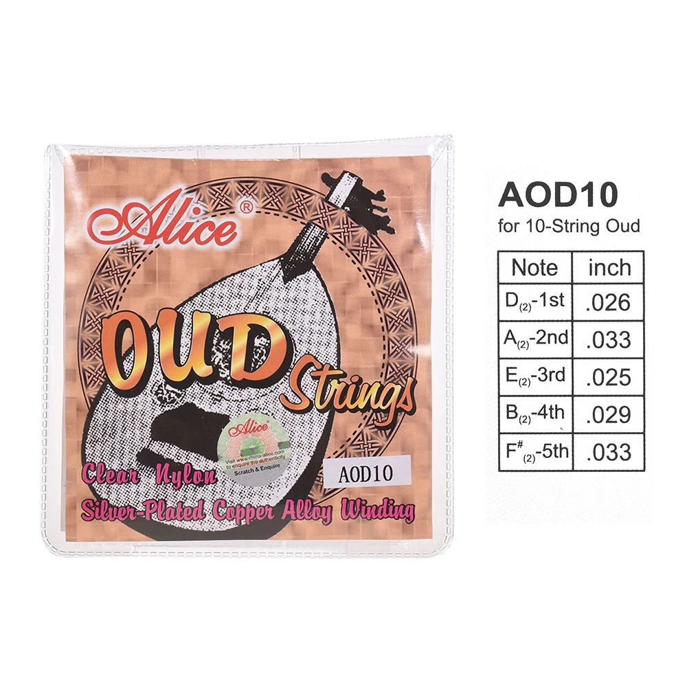 

Alice AOD12 12-String Oud Strings Set(G-D-A-E-B-F) Nylon Core Silver Plated Copper Alloy Winding (.022-.033)