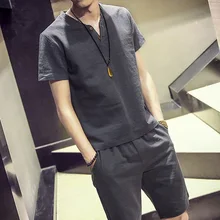 Мода г. Хлопок Лен рукав футболка шорты для женщин тонкий Спортивный Костюм Уличная тренажерный зал китайский стиль черны