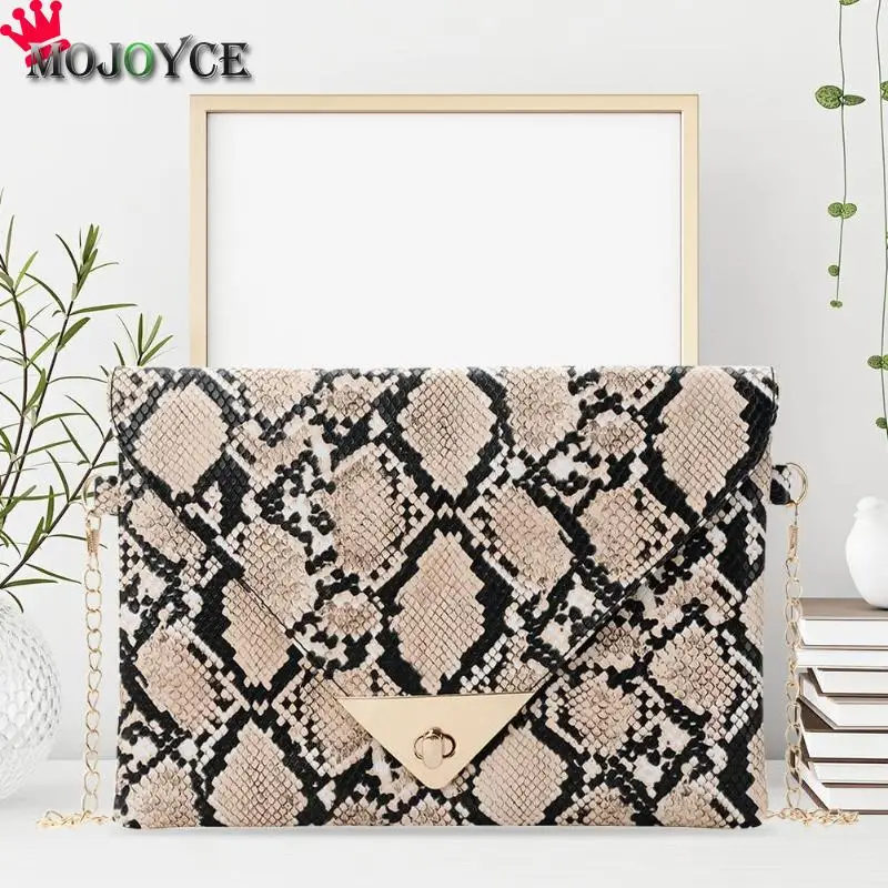 

New Fashion Women's Synthetic Leather Messenger Bag Boa Snake Skin Envelope Bag Day Clutche Purse Lady Evening Bag