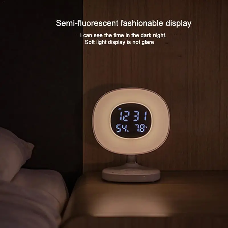 

Wireless Charging Wake-Up Light LED Simulation Colorful Bedside Lamp Mirror LED Alarm Clock Snooze Digital Clock Bedroom
