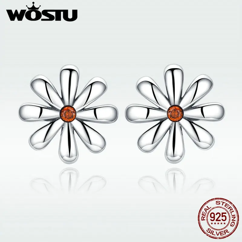 WOSTU хит продаж 925 пробы серебряные серьги гвоздики с ромашками для женщин и