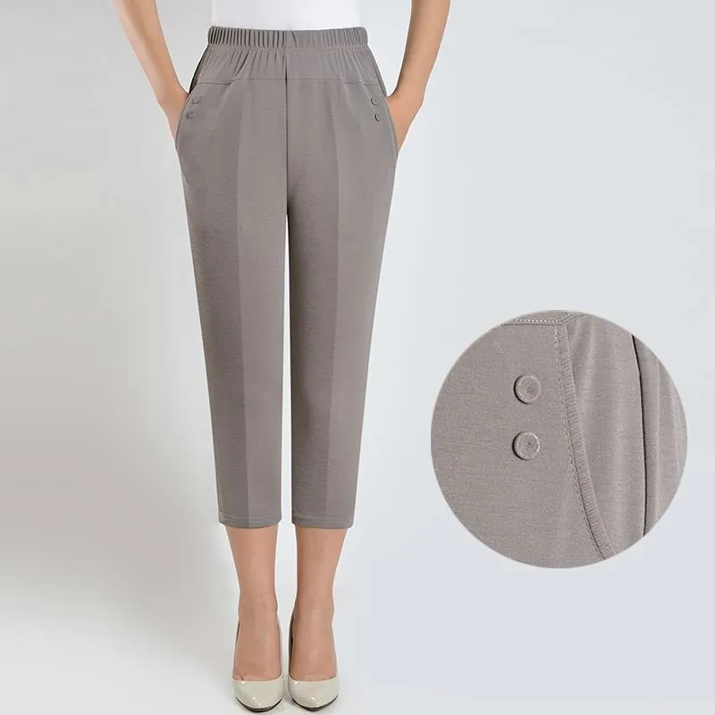 

Women Plus Size Loose Pants Casual Elastic High Waist Straight Pants Capris Female Solid Trousers Summer Pantalones