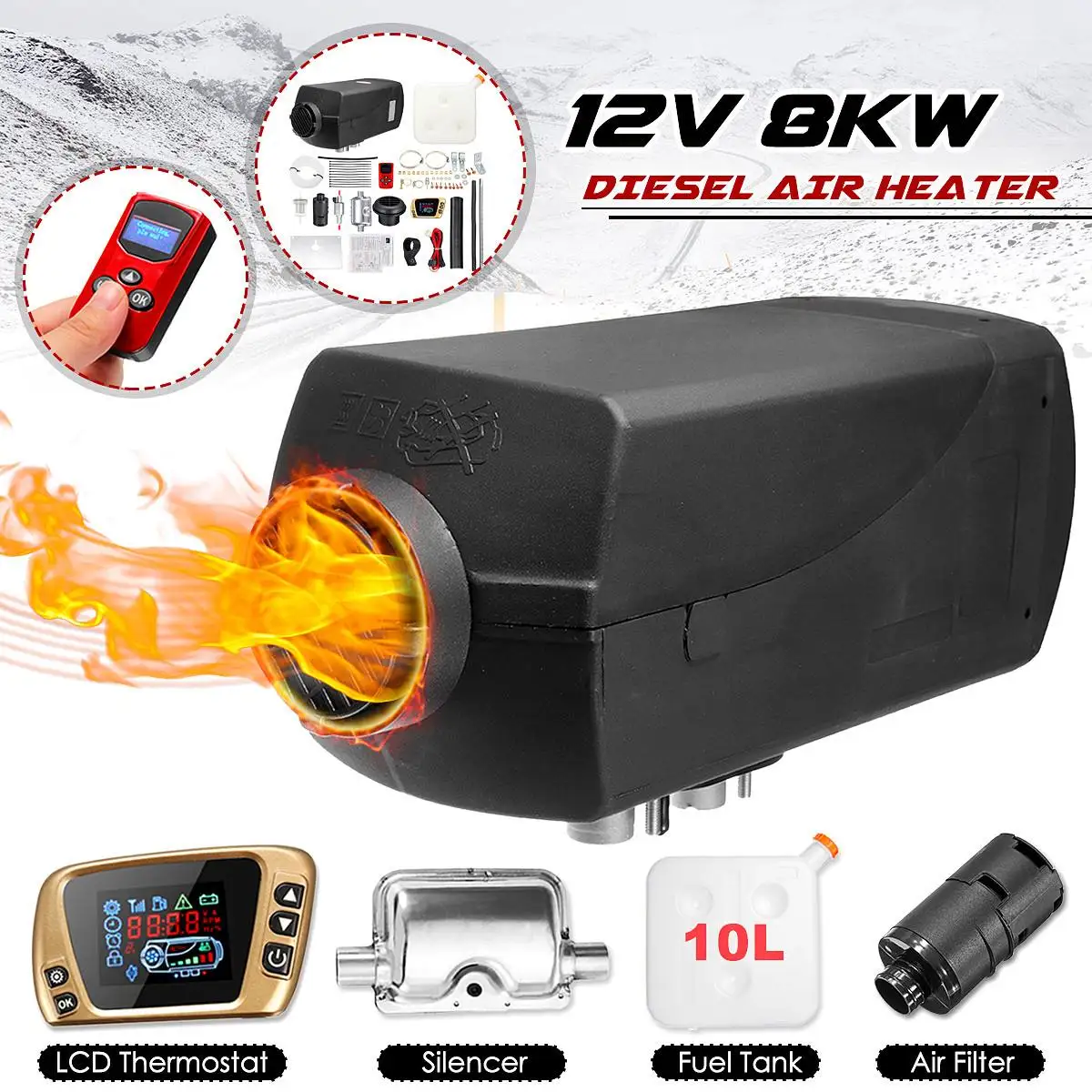 

Car Heater 8KW 12V Air Diesels Heater Car Parking Heater With Remote Control LCD Monitor For RV Motorhome Trailer Trucks Boats