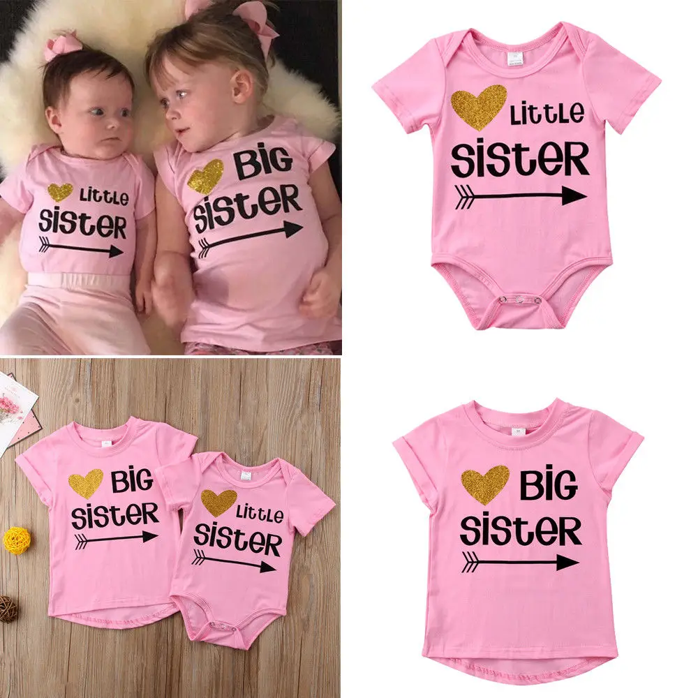 

Newborn Kids Baby Girl Sister Romper Sister T-shirts Letter Short Sleeve Summer Casual Girl Clothes