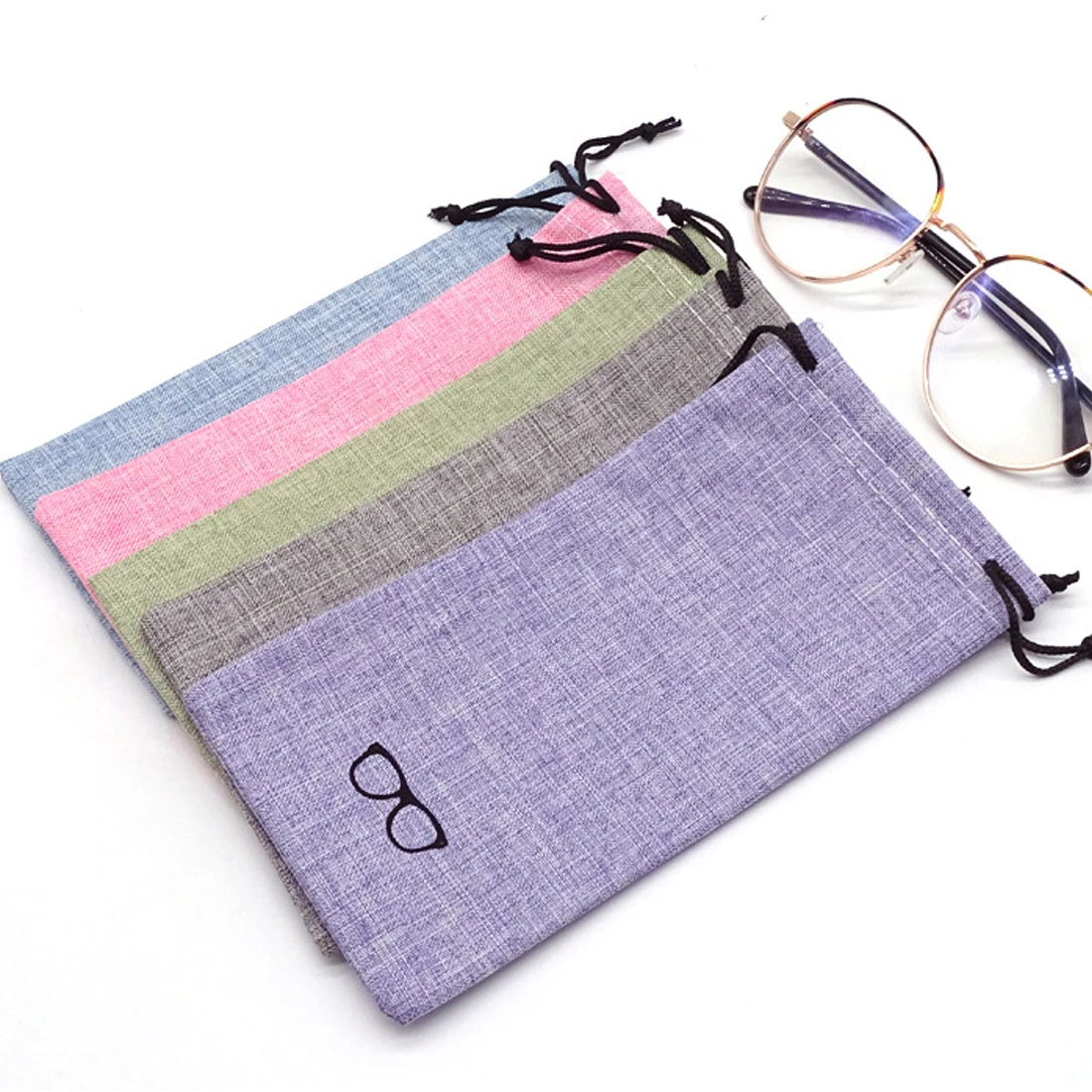 1PC Portable Linen Fabric Sunglasses Pouch For Eyewear Smooth Surface Container Glasses Bag 4