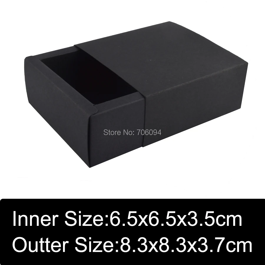 

50pcs 8.3x8.3x3.7cm Black drawer paper box handmade Black gift Candy box custom slide box logo