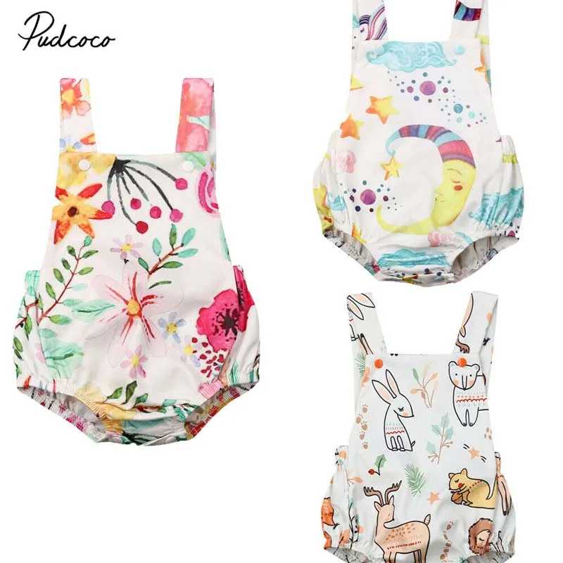 

2019 Brand Toddler Infant Baby Girl Clothes Floral Printed Cartoon Animal Cute Bodysuit Jumpsuit Outfit Clothes Sunsuit 0-24M
