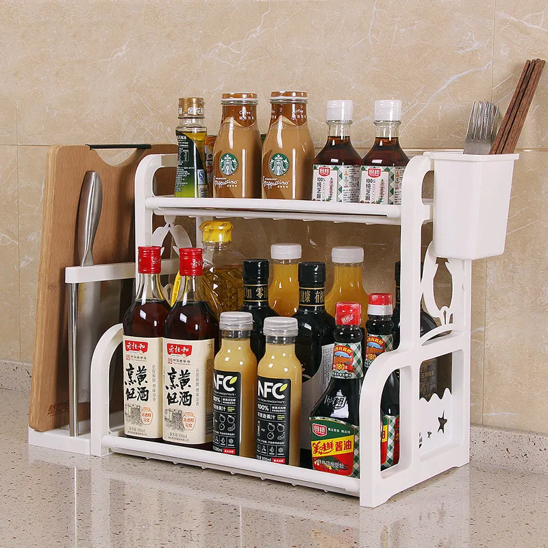 

New Three In One Plastic Spice Holder Home Daily Kitchen Container Seasoning Storage Rack Cooking Tool Organization