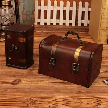 

2PCS Wooden Storage Box European Style Retro Lockable Organizer Case for Wardrobe Office Living Room