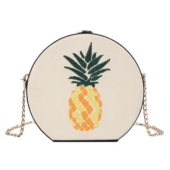 

TTOU Women Straw Round Shoulder Bags Pineapple Embroidery Circle Handbags Summer Beach Bohemian Crossbody Bags sac a main