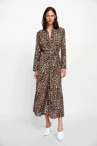 Women Dress Autumn Ladies Leopard Print Dresses Sexy Women V Neck Long Sleeve Midi Dress Womens Dresses Fall Evening Party