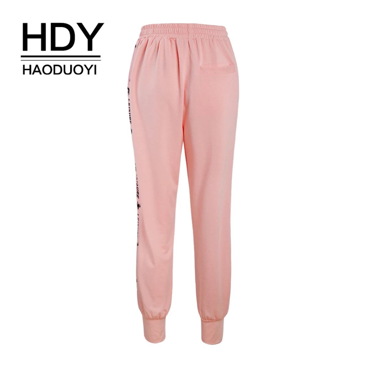 Женские спортивные брюки HDY Haoduoyi розовые в полоску с рисунком | Женская одежда