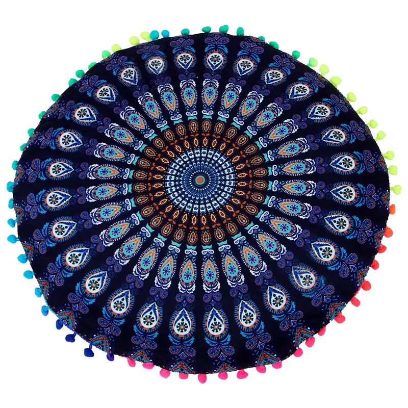 

Indian Mandala Floor Pillows Round Bohemian Cushion Cushions Pillows Case #15