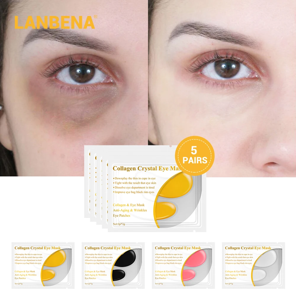 

Lanbena 24k Gold Eye Mask Collagen Eye Patches Dark Circle Puffiness Eye Bag Anti-aging Wrinkle Firming Skin Care 10pcs=5 Pairs