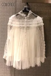 2019 летние каникулы белый кружево видеть хотя Сексуальная рубашка милые, в крапинку сетки модная женская блузка