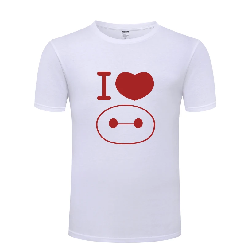 Мужская футболка с круглым вырезом I Love Baymax BIG HERO 6 повседневная хлопковая