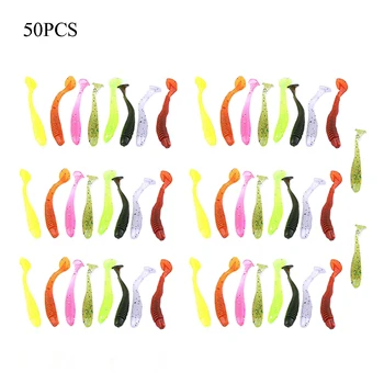 

50 Pcs Fishing Tail Soft lure Fake Bait Saturn Worm Glow in Dark Silicone Lure Jig Head Soft Bait Carp Bass Fishing Accessories