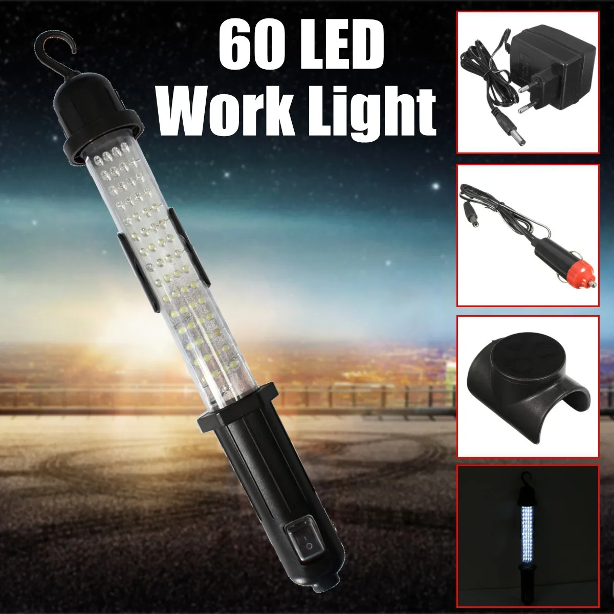 

60 SMD LED Rechargeable Cordless Work Light Garage Inspection Lamp Torch 12V US