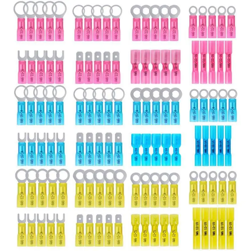 

120pcs Heat Shrink Connectors -Electrical connectors-Marine Automotive Crimp Connector Assortment - Ring Fork Hook Spade Butt