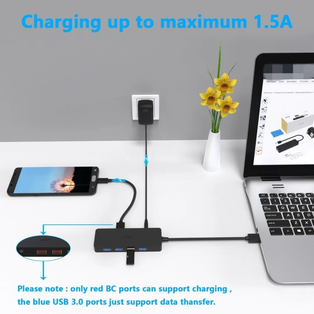 Ультратонкий usb-хаб ICZI с 6 портами, 4 порта USB 3,0, 2 порта для быстрой зарядки, адаптер для ноутбука Surface Pro