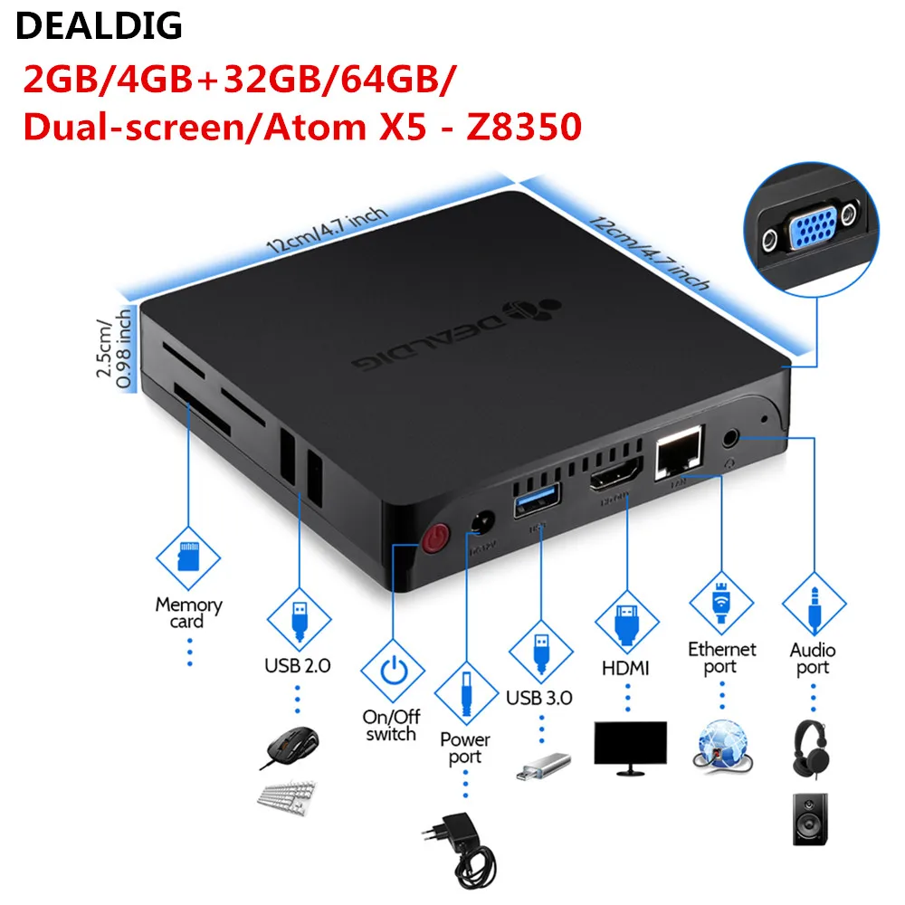 

DEALDIG AbleD3 Mini PC Intel Atom X5 - Z8350 Dual-screen Display 4GB RAM 64GB ROM 1000Mbps 2.4GHz 5.8GHz WIFI BT4.0 Mini Desktop
