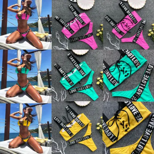 2019 Bikini Woman Personality Letter Beach Swimsuit e bath set Women Summer Bathing Suit Swimming | Спорт и развлечения