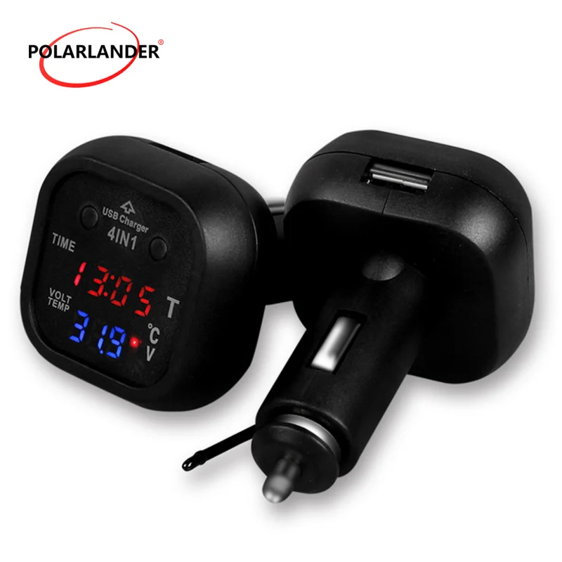 High Quality Car Voltage Temperature Clock Display 4in1 2.1A Usb Charger Battery Monitor Voltmeter For Android Phone | Автомобили и