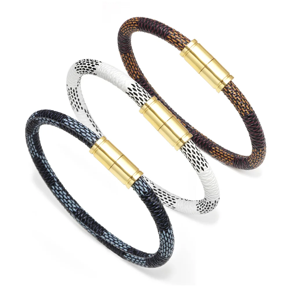 

2019 New Fashion Hipster Leather Striped Bracelet Bracelet Men And Women Couple Bracelet Alloy Magnetic Buckle Bracelet