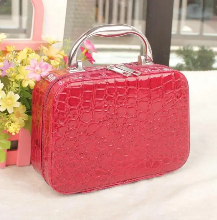Synthetic Leather Travel Makeup Bag Cosmetics Female Red Make Up Toilet Organizer Road Case For Women Beautiful Stone Box Zipper